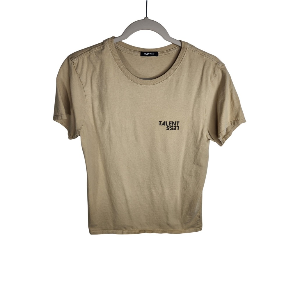 Talentless Short Sleeve T-Shirt Women's Size Medium Beige Logo Crewneck‎ Cotton